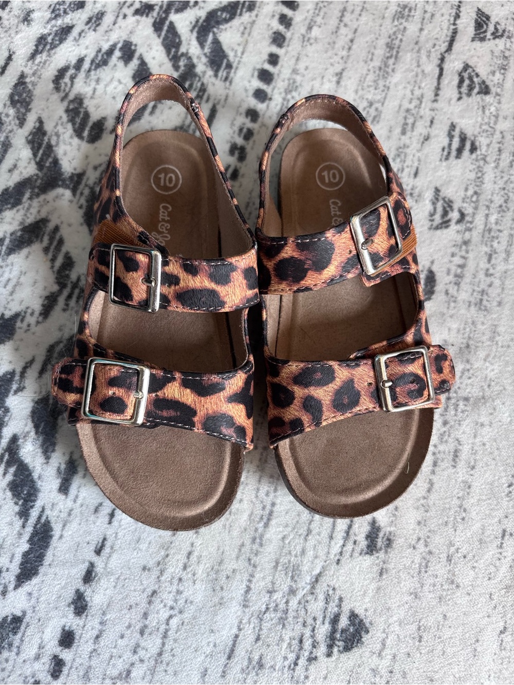 Cat & Jack Leopard Print Buckle Sandals - Brown/Black